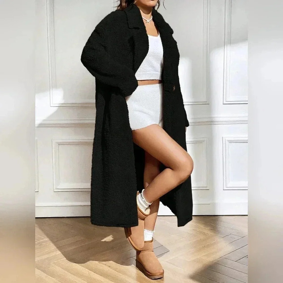 Lapel Neck Double Button Teddy Coat - Picture 2 of 6